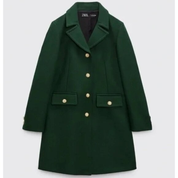 NWT Zara bottle green Manteco wool blend coat with gold statement buttons, XS - Picture 12 of 16